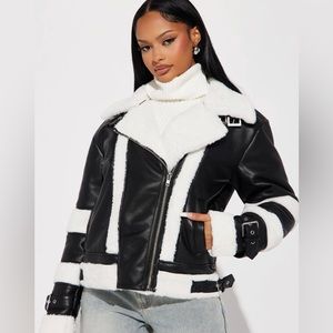 Fashion Nova Shearling Moto Jacket - S/M